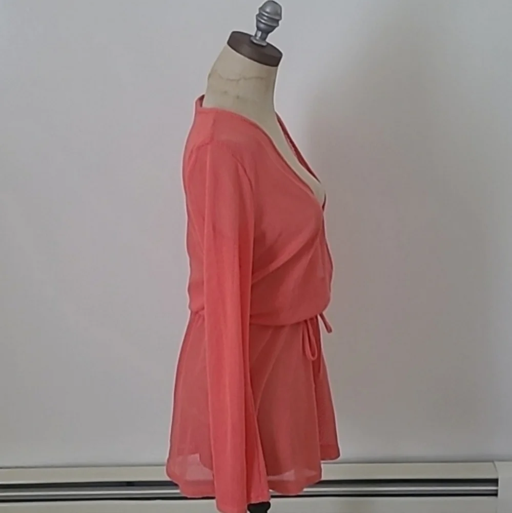 Francesca's Resortwear Mesh Long Sleeve Coral Mini Dress Coverup M/L